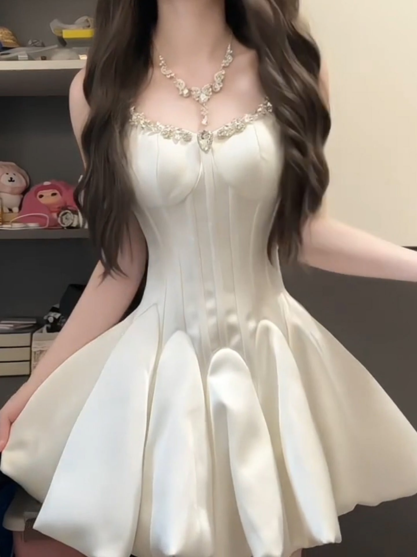 Sweet Ivory Beaded Homecoming Dresses A-line Satin Short Prom Dress, AST2042