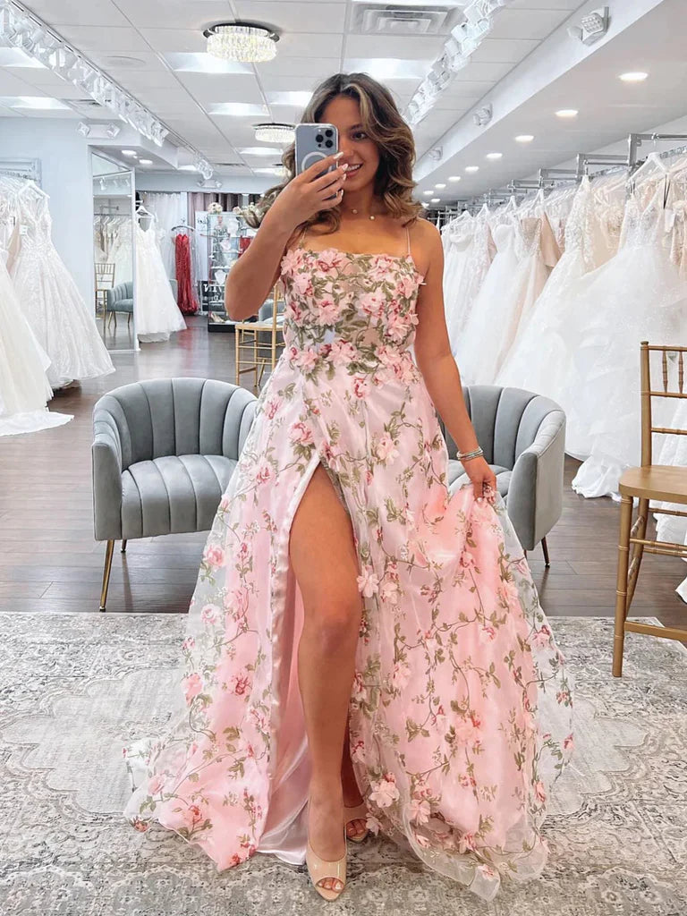 Pink 3d Floral Long Dress Off The Shoulder Pink 3D Floral Long Prom Dresses, 3D Flower Pink 3d Floral Long Dress Off The Shoulder Pink 3D Floral Long Prom Dresses, 3D Flower