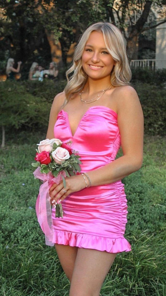 Sweet V-neck Bodycon Homecoming Dresses Short Cocktail Dress,AST1891