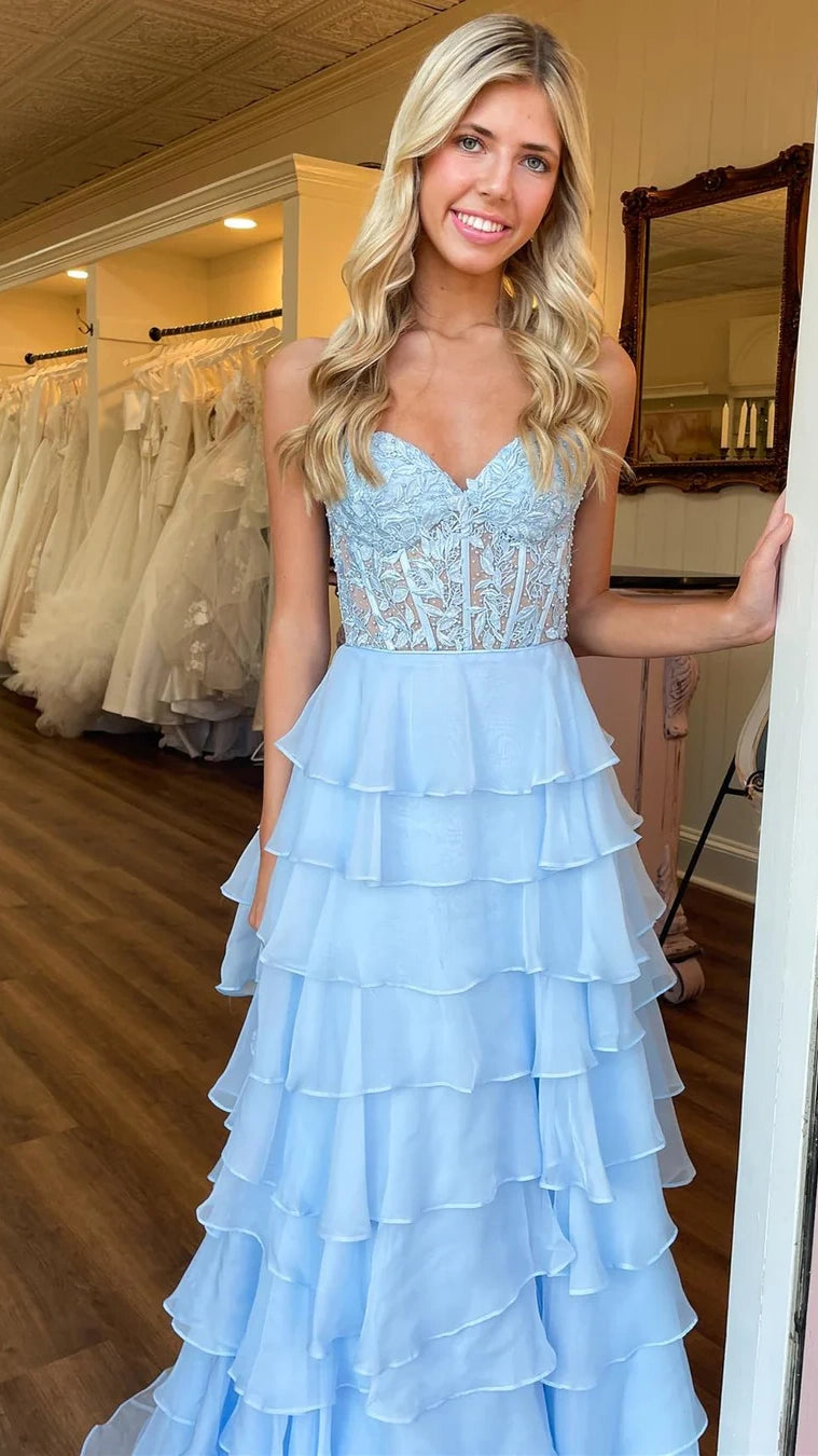 Sweetheart Appliques Chiffon Ruffle Prom Dress,AST1643 Asteria Sweetheart Appliques Chiffon Ruffle Prom Dress,AST1643 Asteria