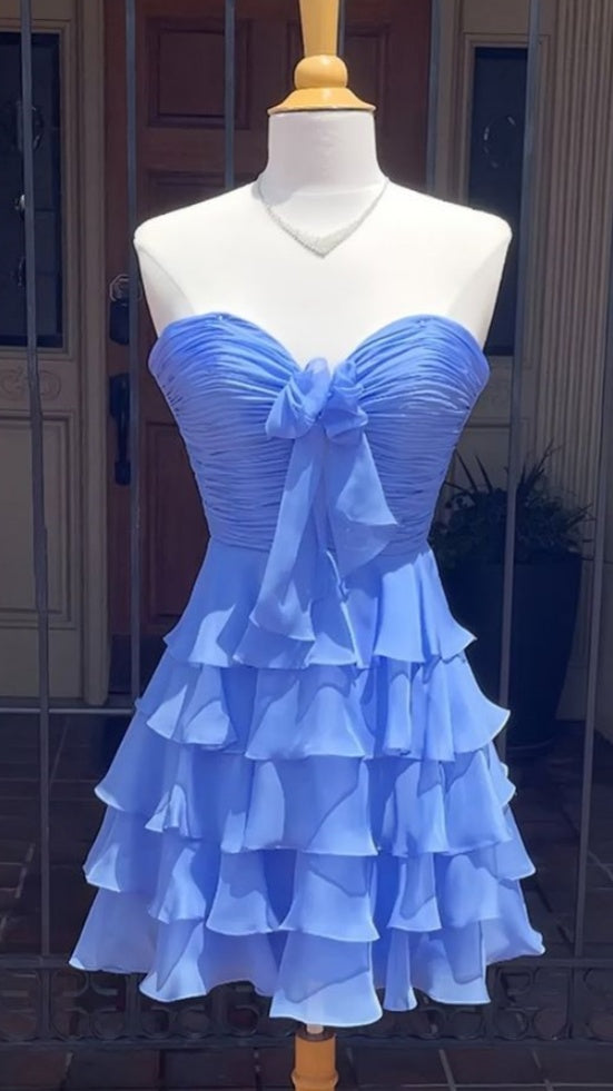 Sweetheart Blue Chiffon Ruffle Homecoming Dresses School Dance Dress, AST1932