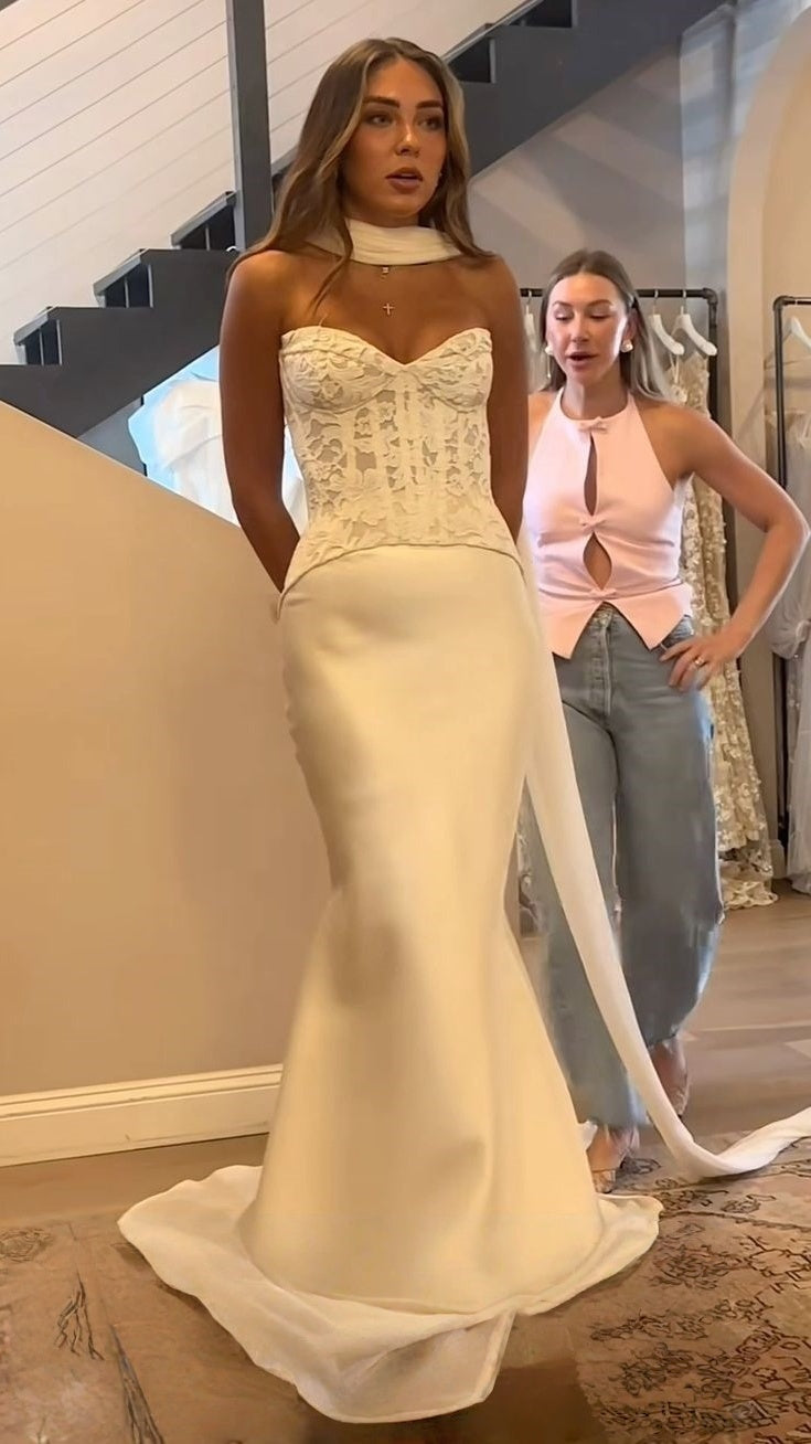 Sweetheart Lace Mermaid Wedding Dresses Sleeveless Bridal Party Dress, – Asteria
