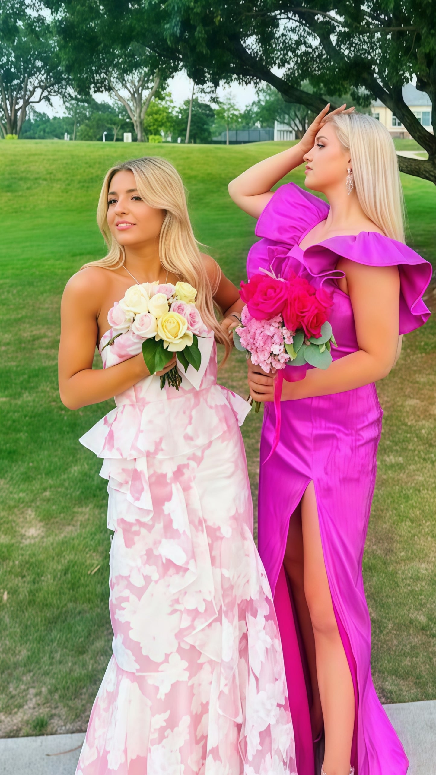 Sweetheart Mermaid Pink White Floral Evening Prom Dresses,AST1659