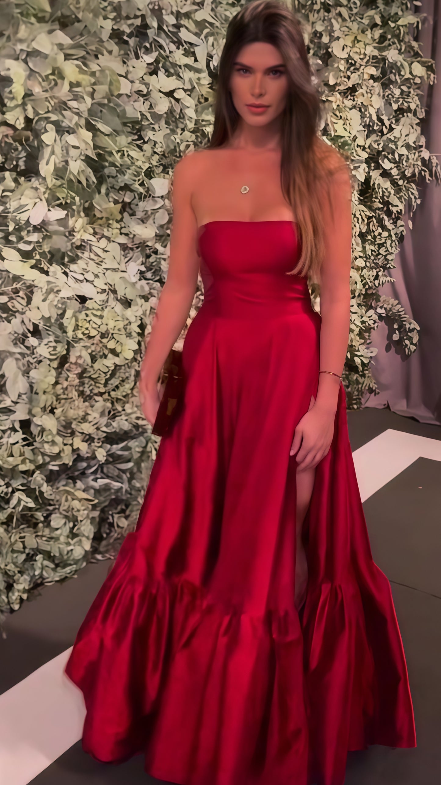 Strapless A-line Satin Prom Dress With Side Slit, AST1733