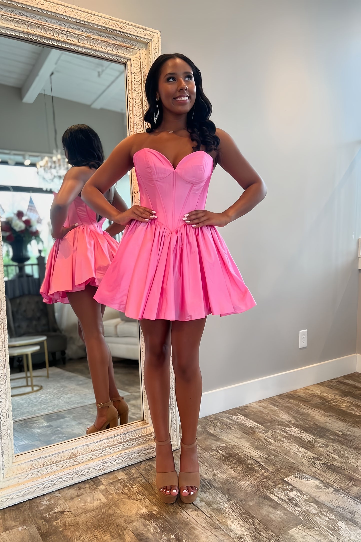 Sweetheart Pink Homecoming Dresses, Black Girls Senior Homecoming Dress, AST1452