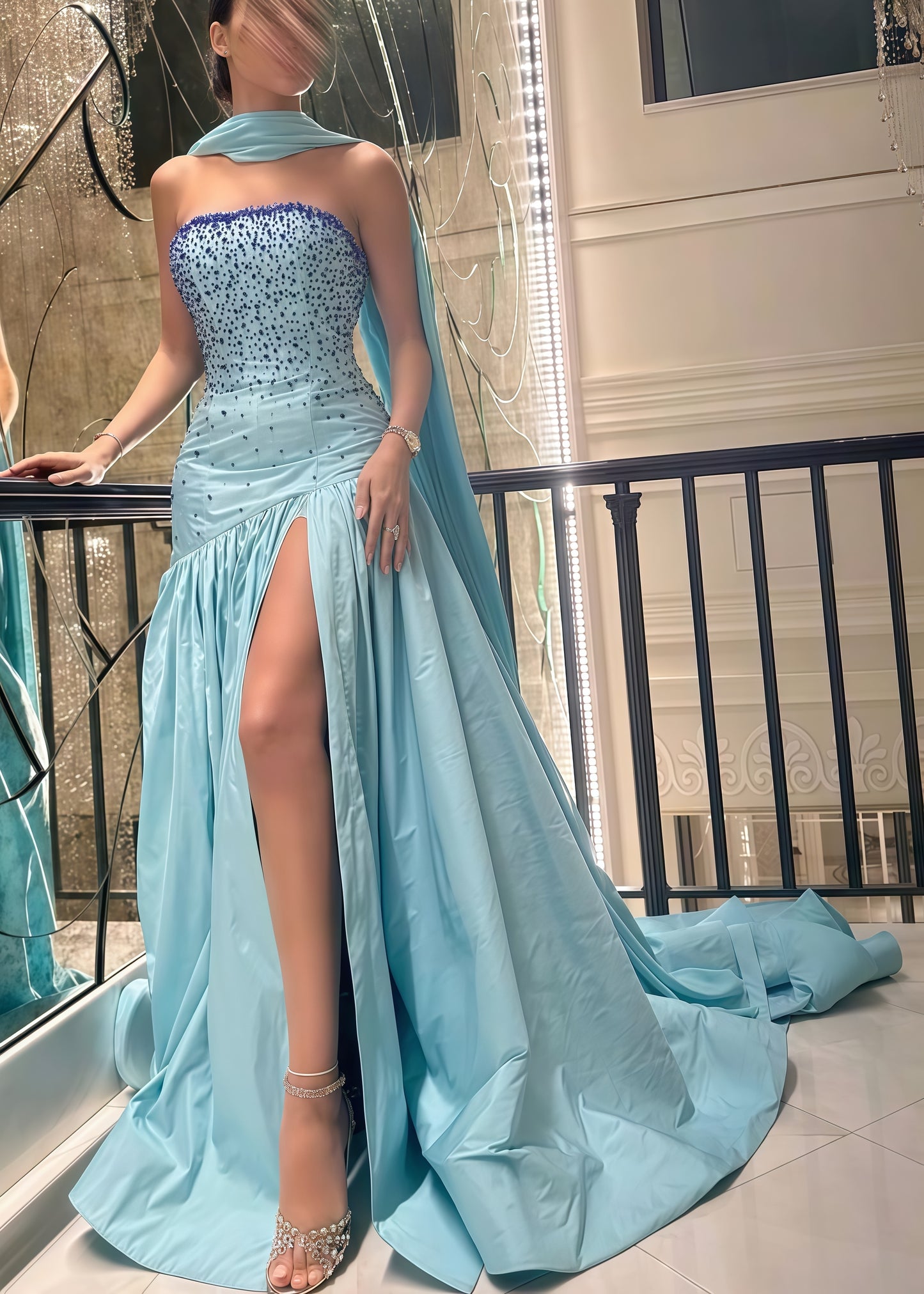Tiffany Blue Beaded A-line Prom Dress,AST1681