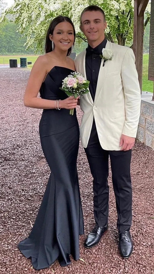 Turquoise Blue Satin Mermaid Prom Dresses Pleated Strapless College Graduation Dress,AST2214