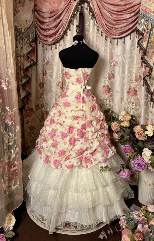 Vintage Floral Ruffle Sweet 16 Dress Organza Evening Prom Dance Dresses,AST2111