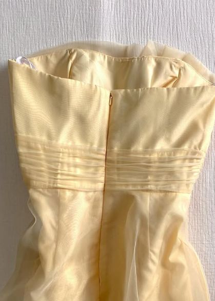 Yellow Organza A-Line Homecoming Dresses Strapless Birthday Party Dress,AST1846