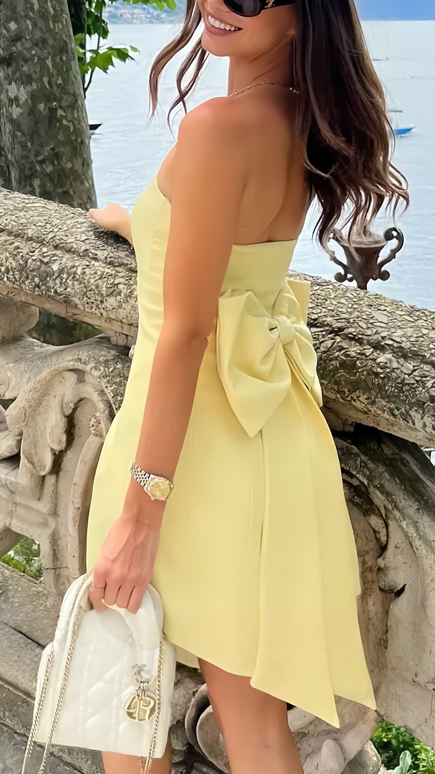 Yellow Strapless Homecoming Dresses Bowknot Party Dress, AST1948