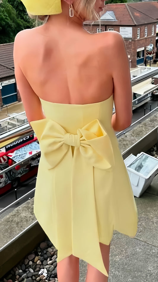 Yellow Strapless Homecoming Dresses Bowknot Party Dress, AST1948