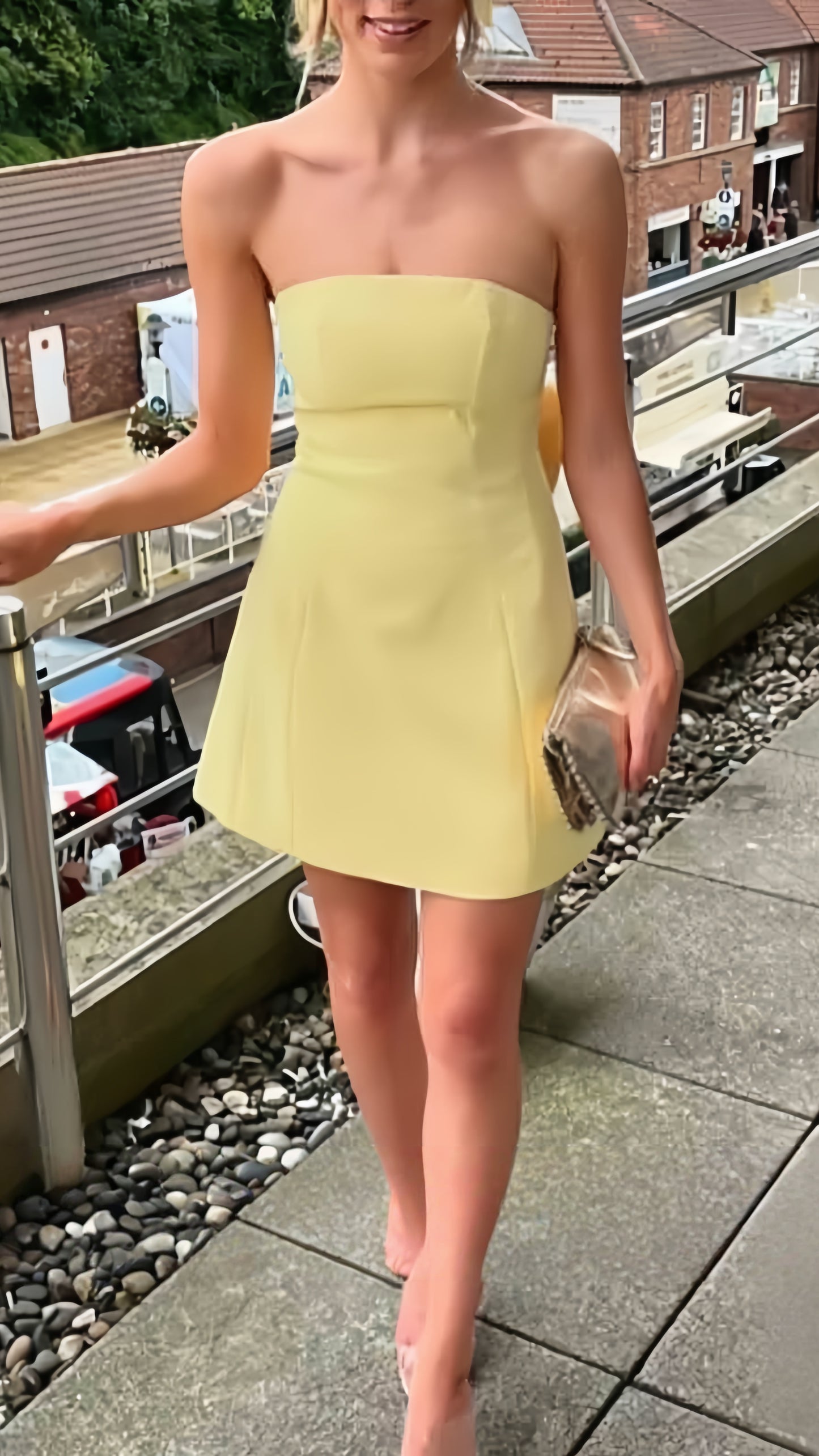 Yellow Strapless Homecoming Dresses Bowknot Party Dress, AST1948