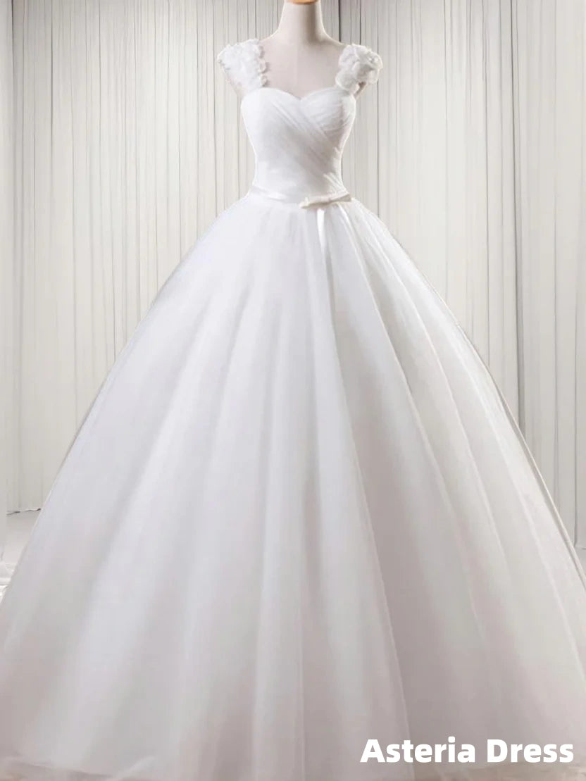 Ball-Gown Square Ruffles Floor-Length Tulle Wedding Dress