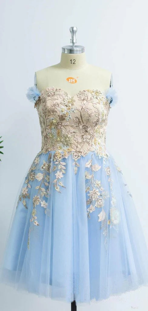 Charming Light Blue Sweetheart Homecoming Dress with Appliques, AST1162
