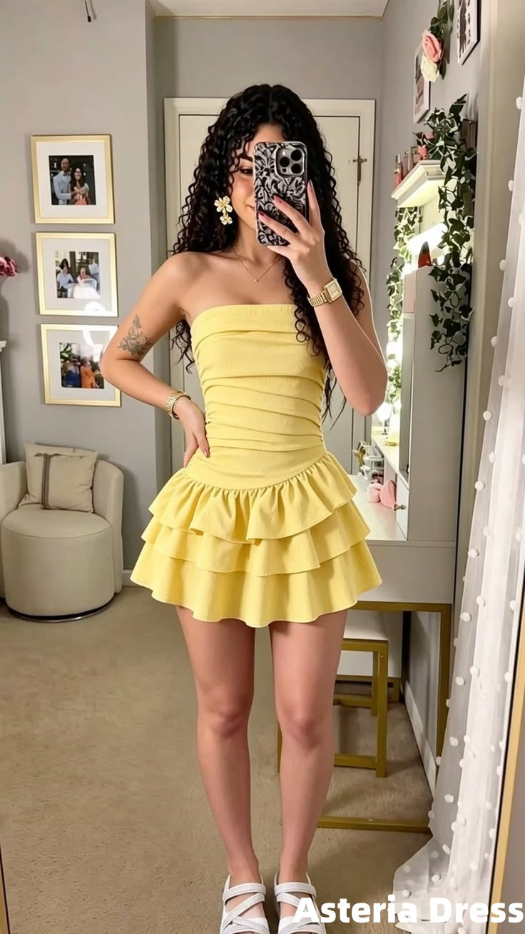 Summer Dance Dress Yellow Ruffle Mini Homecoming Dresses