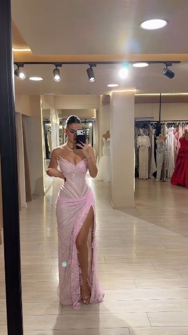 Pink Lace Mermaid Prom Dresses Senior Party Dress,AST2325