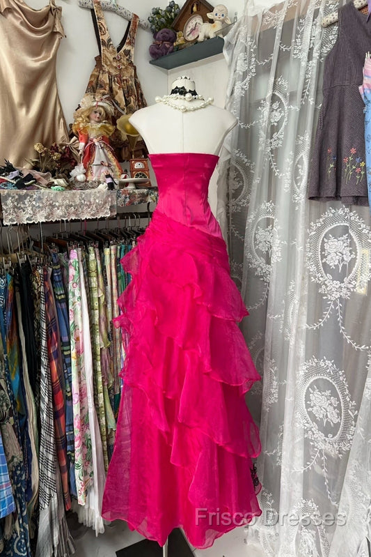 Vintage Fashion Mermaid Strapless Hot Pink Floor Length Formal Dress Formal Prom Dress