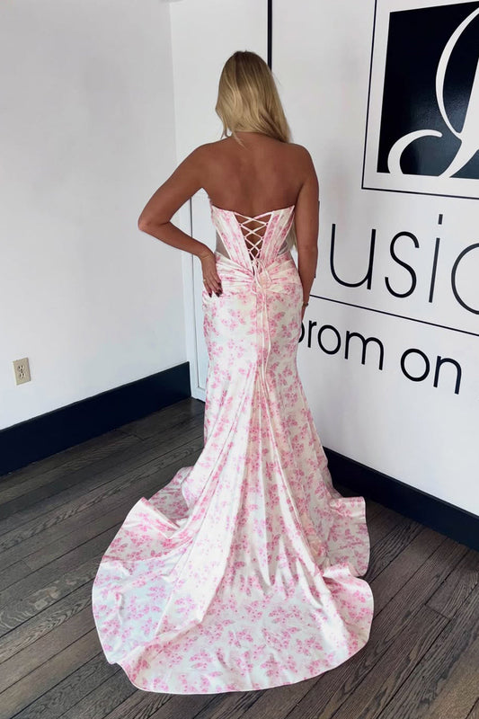 Cute Mermaid Sweetheart Keyhole Floral Prom Dress with Slit
