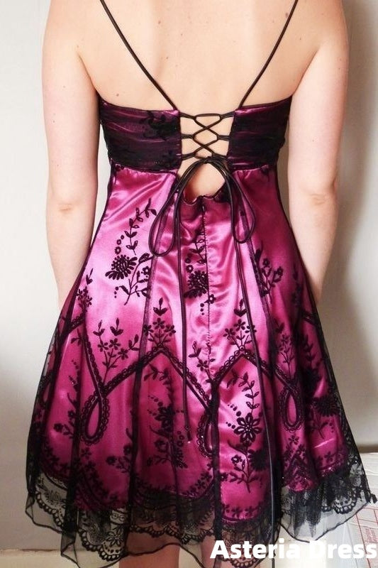 2000‘S Vintage Black Lace A-Line Homecoming Dress