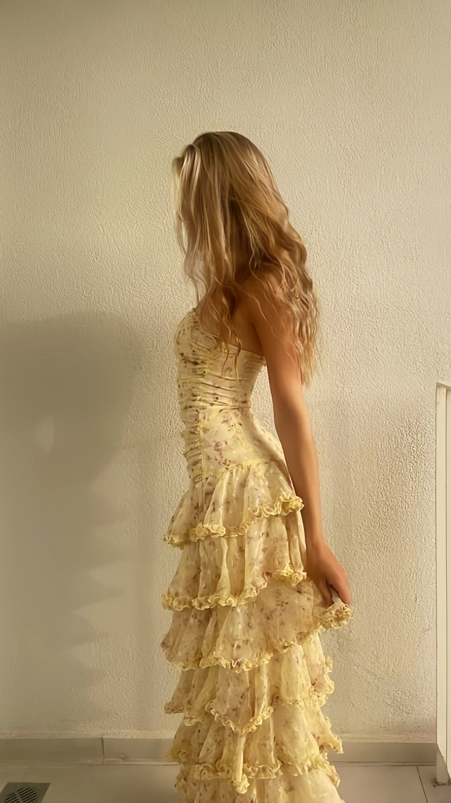 Modest Sheath Strapless Yellow Chiffon Floral Long Prom Dresses Party Dress 22Th Birthday Outfits Graduation Dress,AST2274
