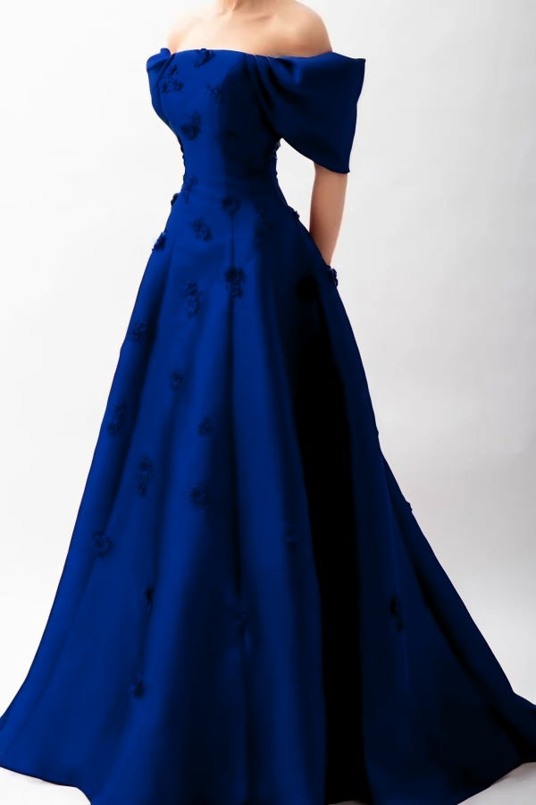 Stunningff-the-Shoulder Prom Dress Sleeveless A-Line Beaded with Flower