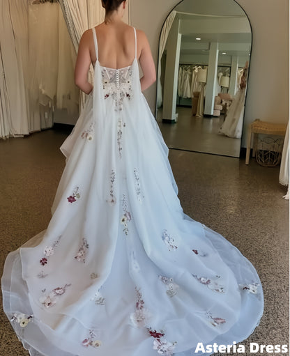 Off The Shoulder White Floral A-Line Long Prom Dress With Train