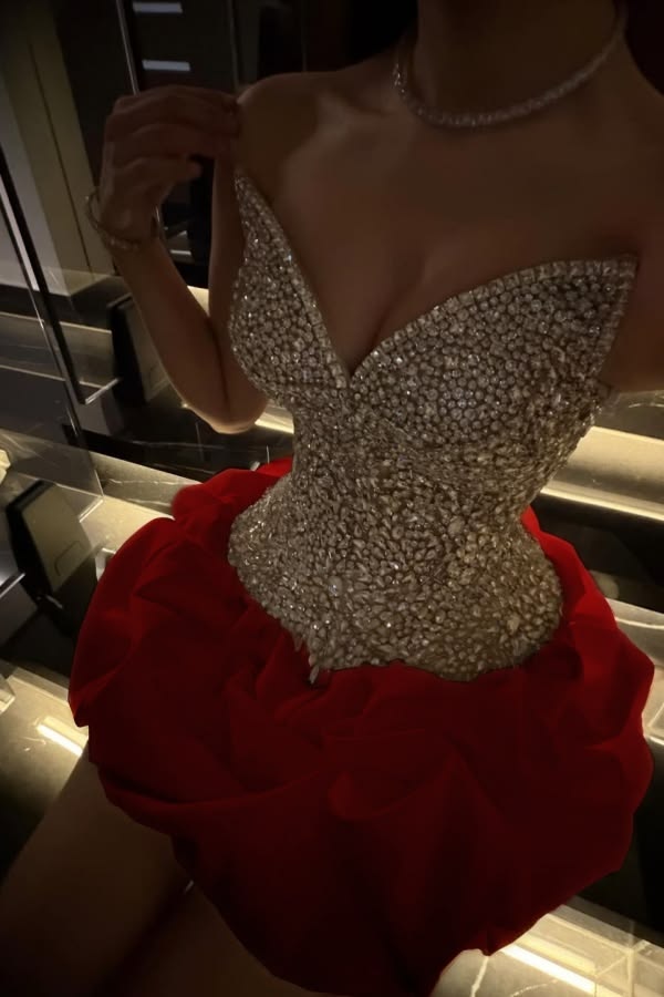 Radiant Sleeveless Rhinestone V-Neck Mini Homecoming Prom Dress With Pleated