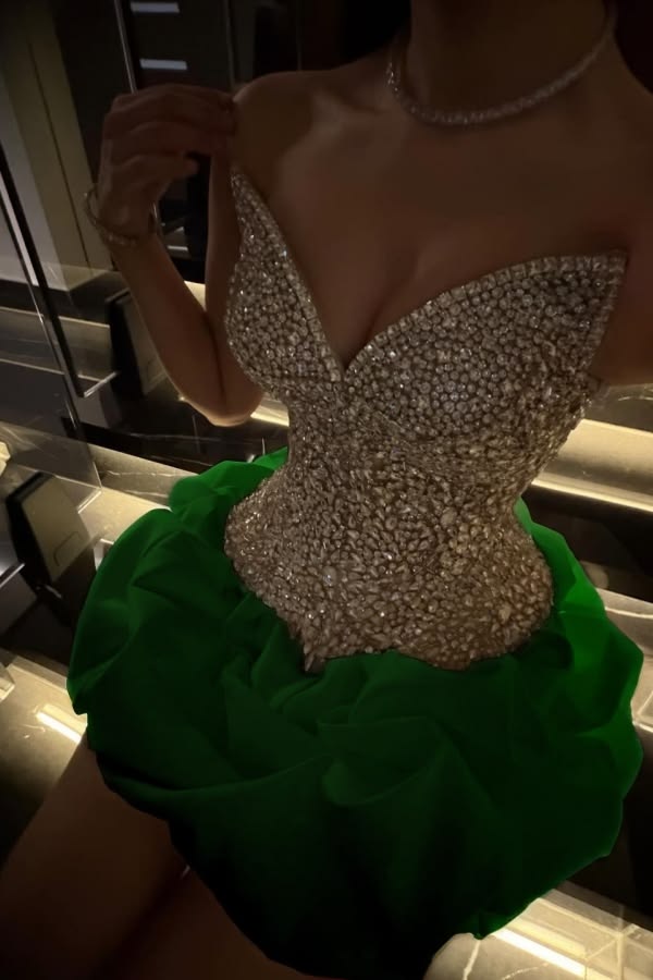 Radiant Sleeveless Rhinestone V-Neck Mini Homecoming Prom Dress With Pleated