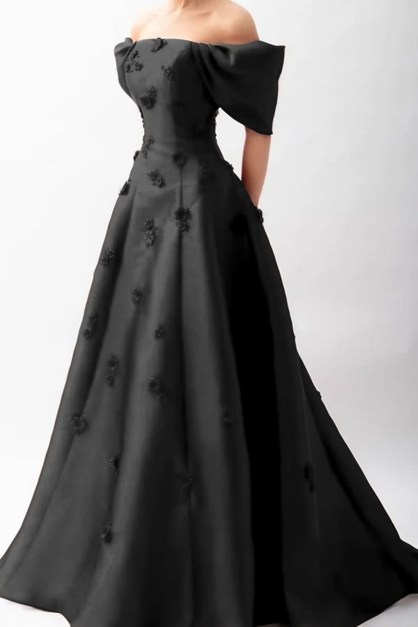 Stunningff-the-Shoulder Prom Dress Sleeveless A-Line Beaded with Flower