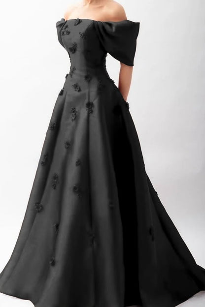 Stunningff-the-Shoulder Prom Dress Sleeveless A-Line Beaded with Flower