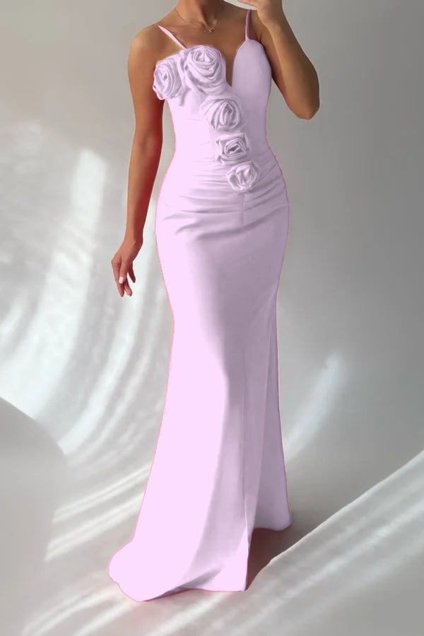 Redtti Strap V-Neck Mermaid Prom Dress Pleated with Flower
