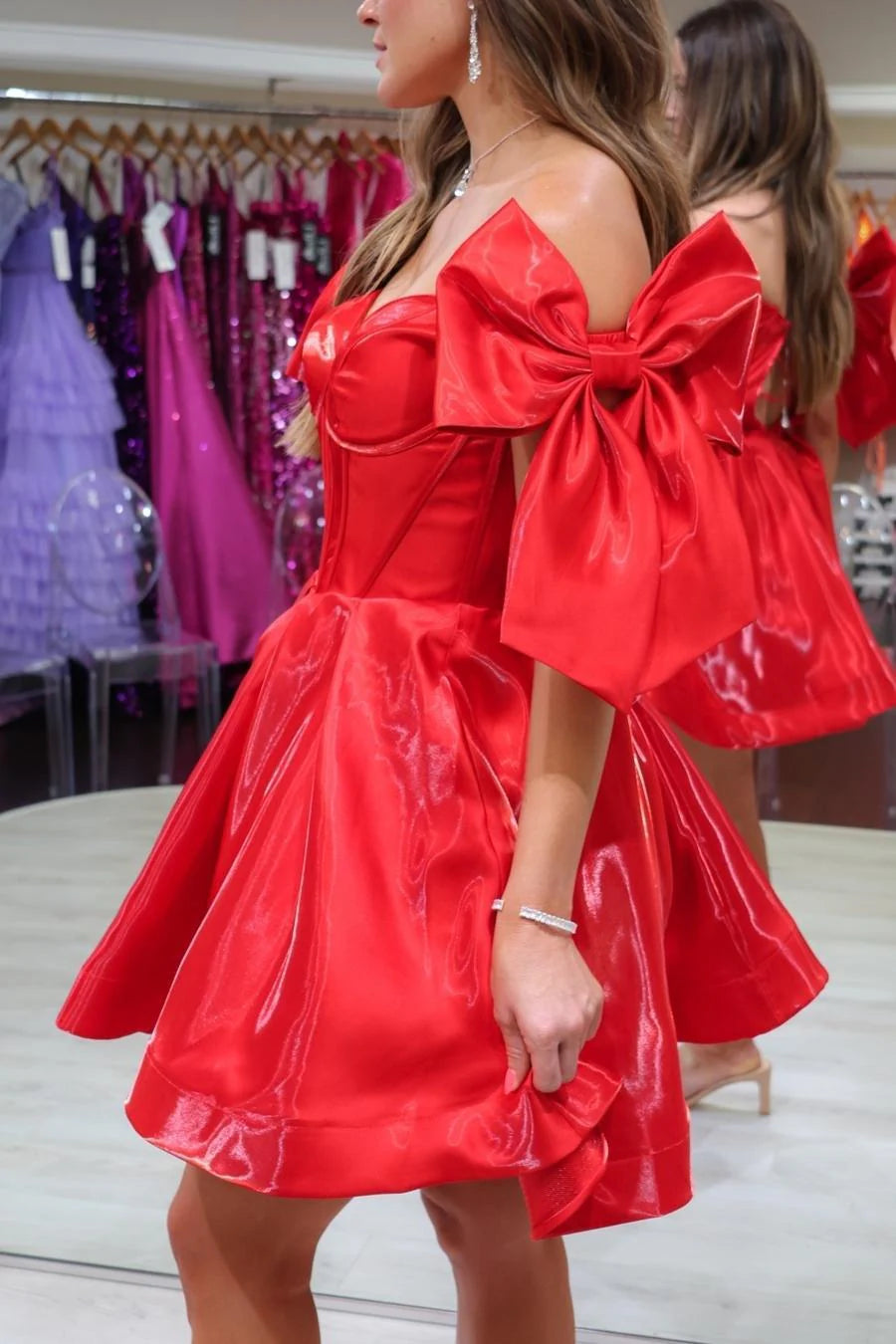 Off the Shoulder Red A-line Short Party Dress  Homecoming Dress , AST1117