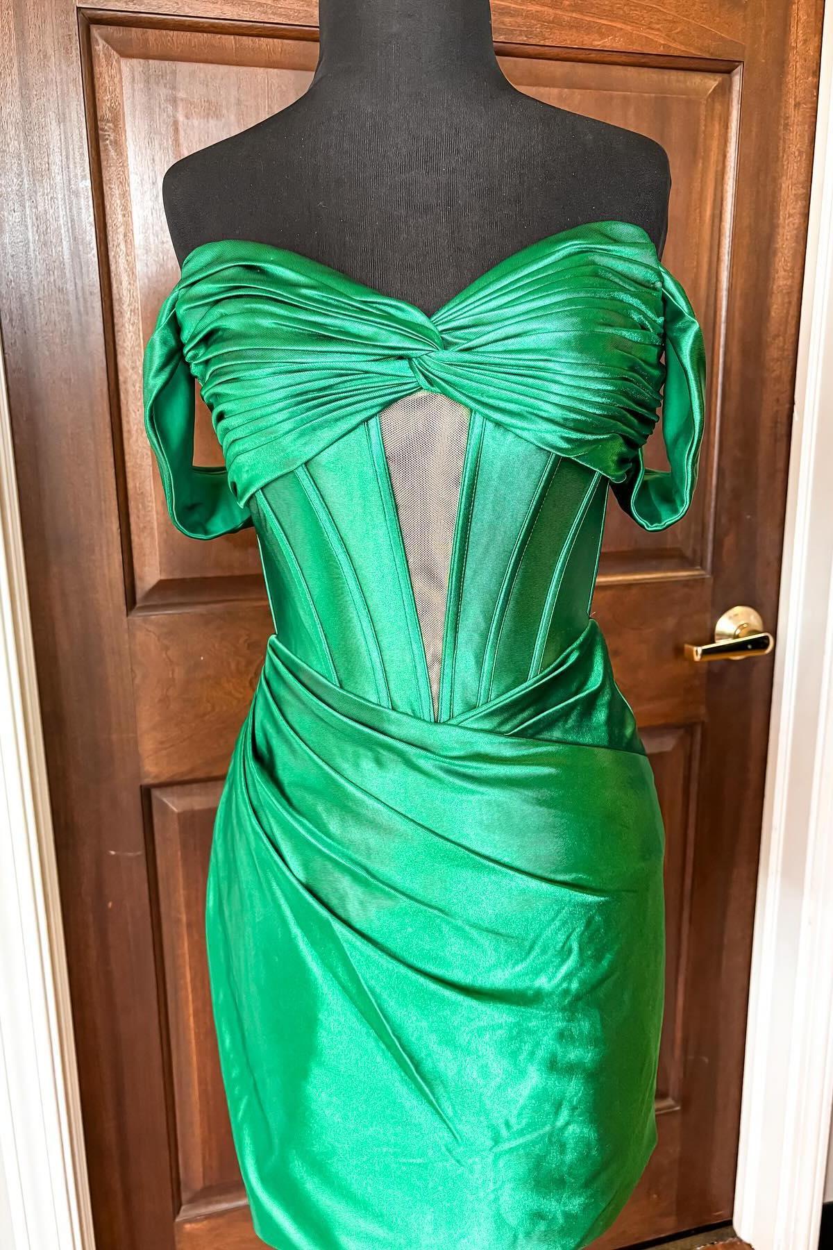 Green Knotted Off the Shoulder Tight Party Dress  Homecoming Dress , AST1116