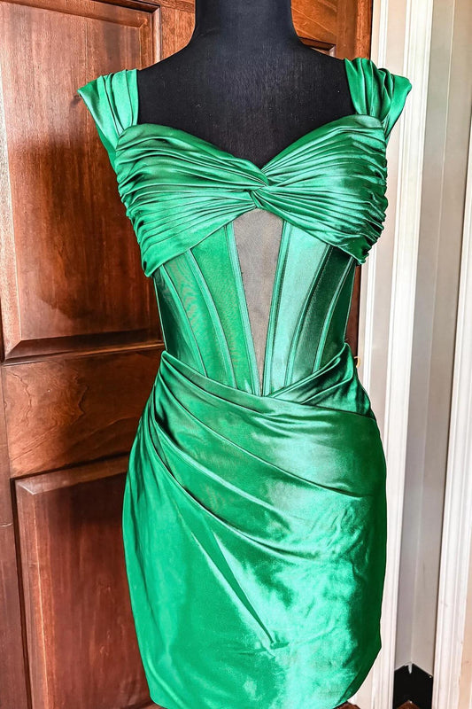 Green Knotted Off the Shoulder Tight Party Dress  Homecoming Dress , AST1116