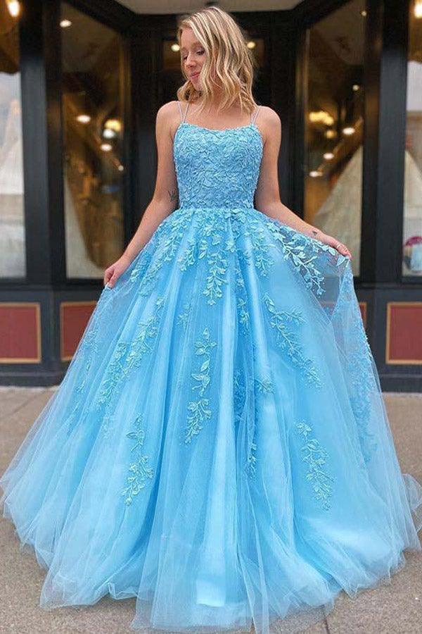 A-line Round Neck Tulle Lace Prom Dresses Formal Dresses,AST1242