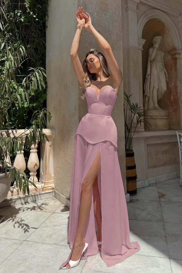 Gorgeous Blushing Pink V-Neck Strapless Prom Dress Sheer with