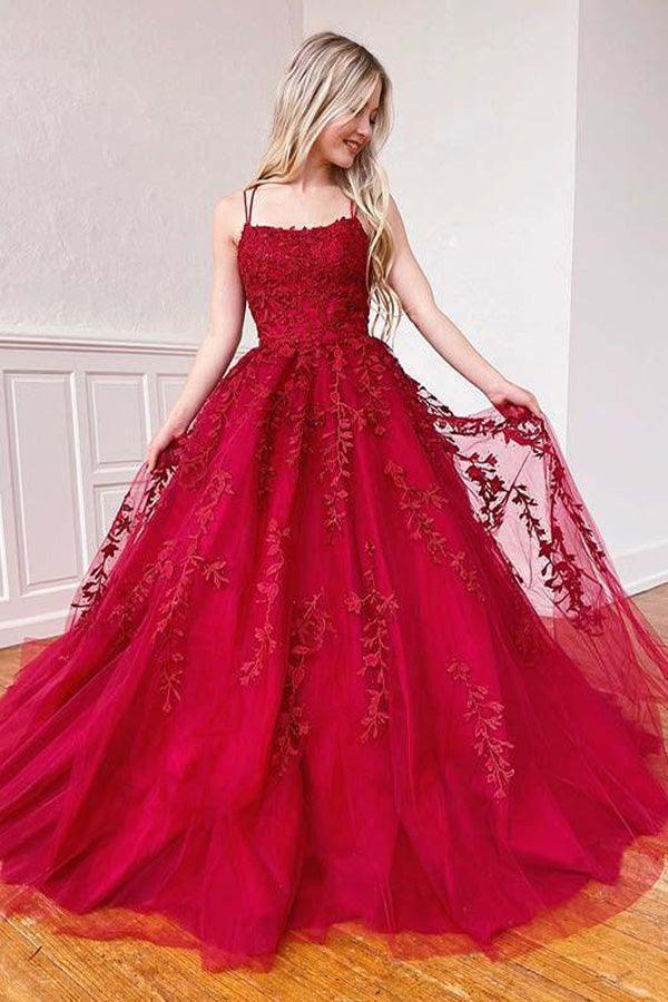 A-line Round Neck Tulle Lace Prom Dresses Formal Dresses,AST1242