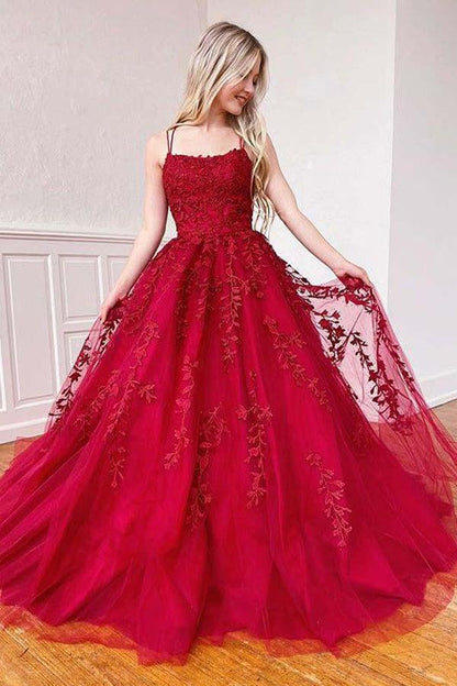 A-line Round Neck Tulle Lace Prom Dresses Formal Dresses,AST1242