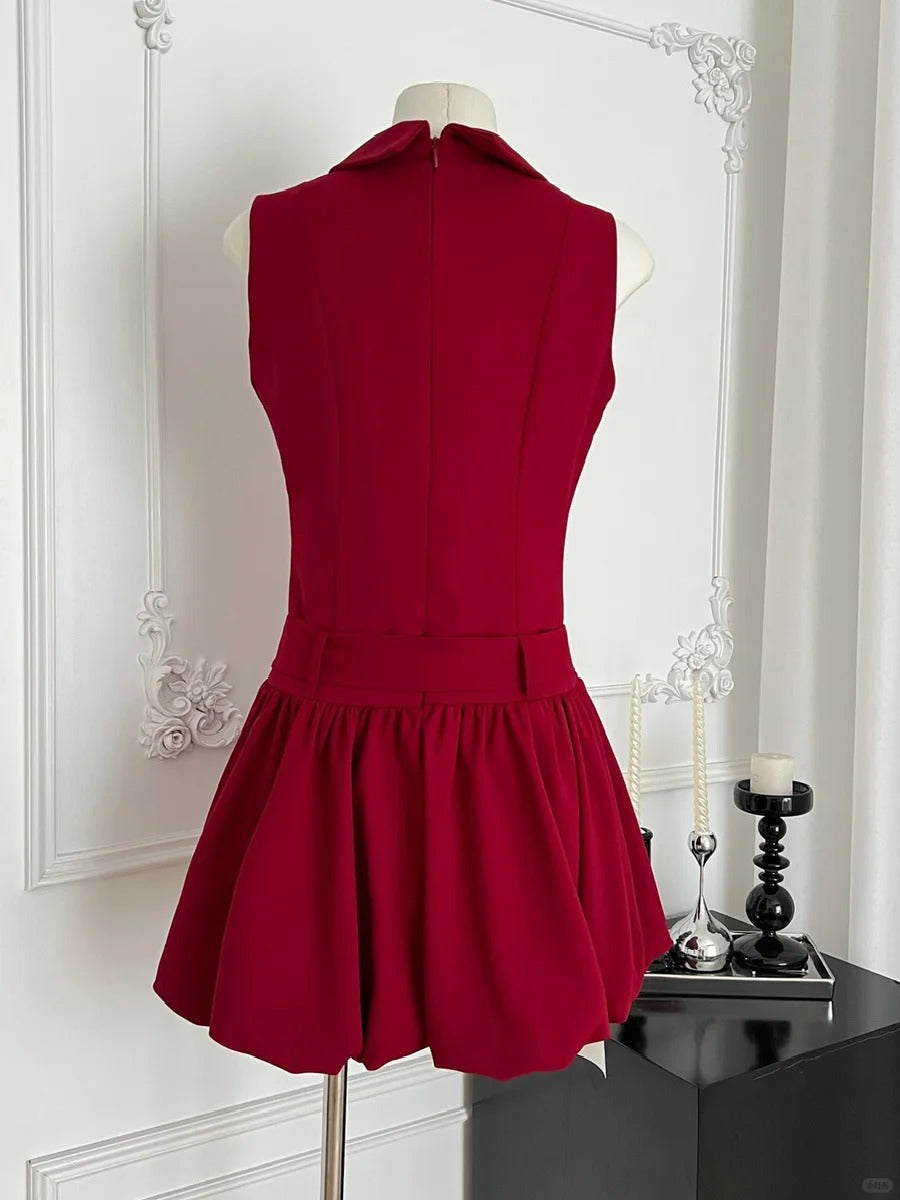 Sweet Burgundy Lapel Bow Bud Mini 17th Birthday Dress Homecoming Dress