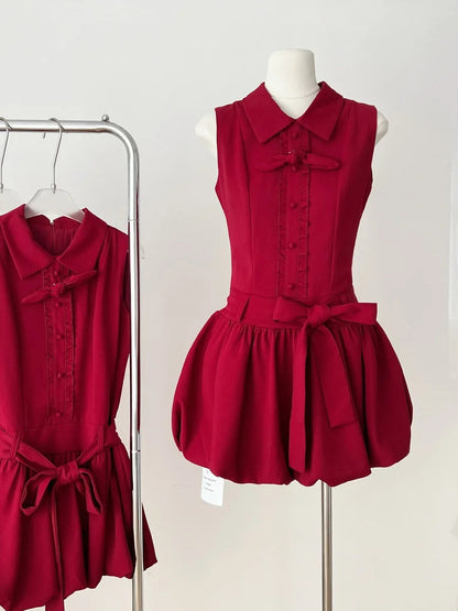 Sweet Burgundy Lapel Bow Bud Mini 17th Birthday Dress Homecoming Dress