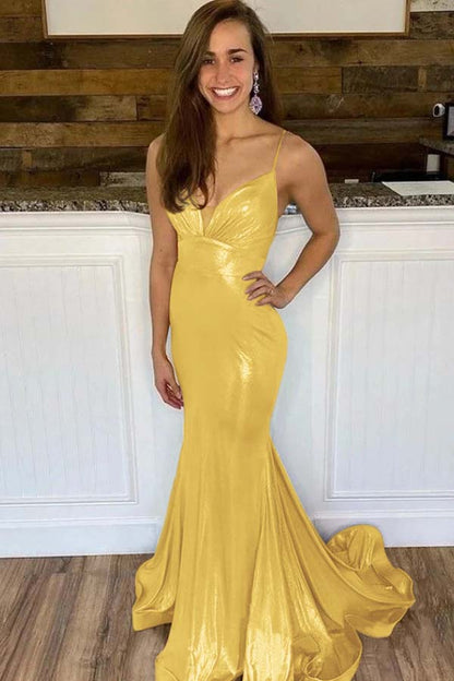 Shining Lilactti Strap V-Neck Mermaid Prom Dress with Pleated