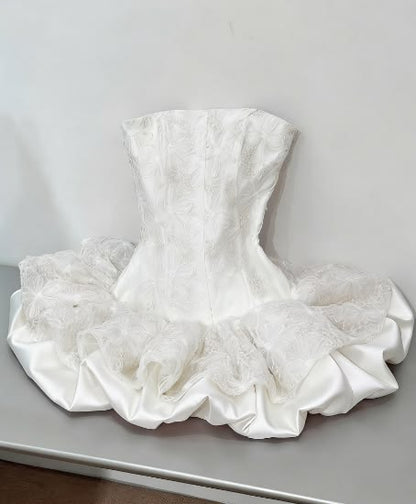 Pretty Ball Gown Strapless Satin Lace Short Homecoming Dress 17th Birthday Outfits