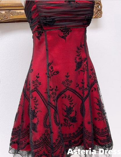 2000‘S Vintage Black Lace A-Line Homecoming Dress