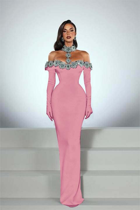 Elegant Black Half Sleeves Mermaid Prom Dress withstones