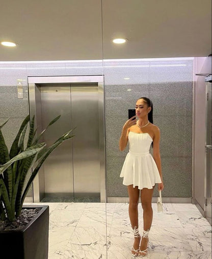 Cute White Strapless Homecoming Dress,White Party Dress