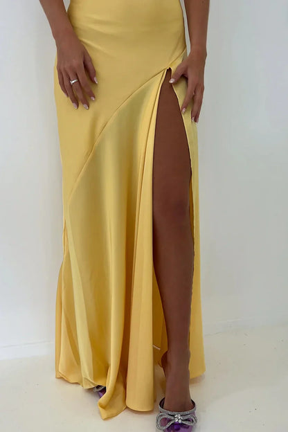 Trendy Sheath Spaghetti Straps Red Long Party Dress with Split Front