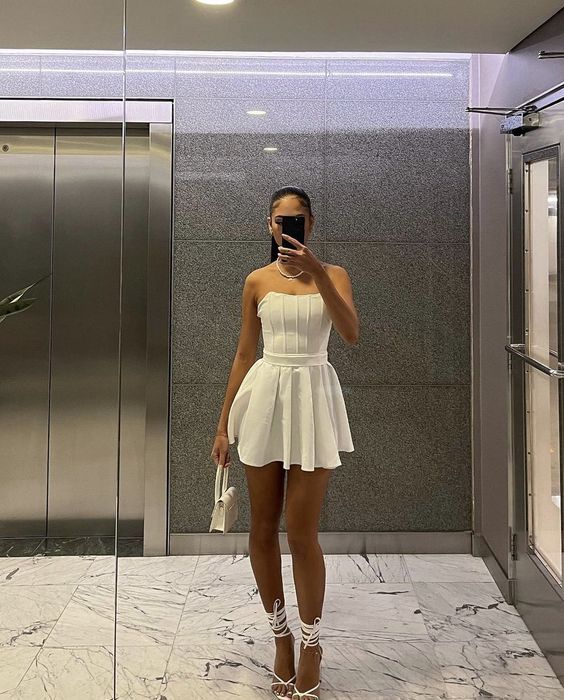 Cute White Strapless Homecoming Dress,White Party Dress