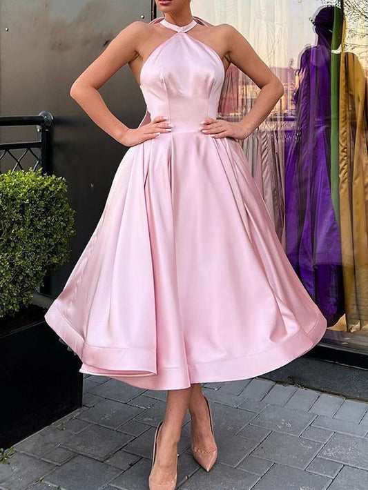 A-Line Evening Gown Homecoming Dress Wedding Guest Satin Dress with Butterfly