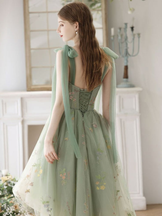 A-Line High Low Lace Short Prom Dress, Lace Homecoming Dress