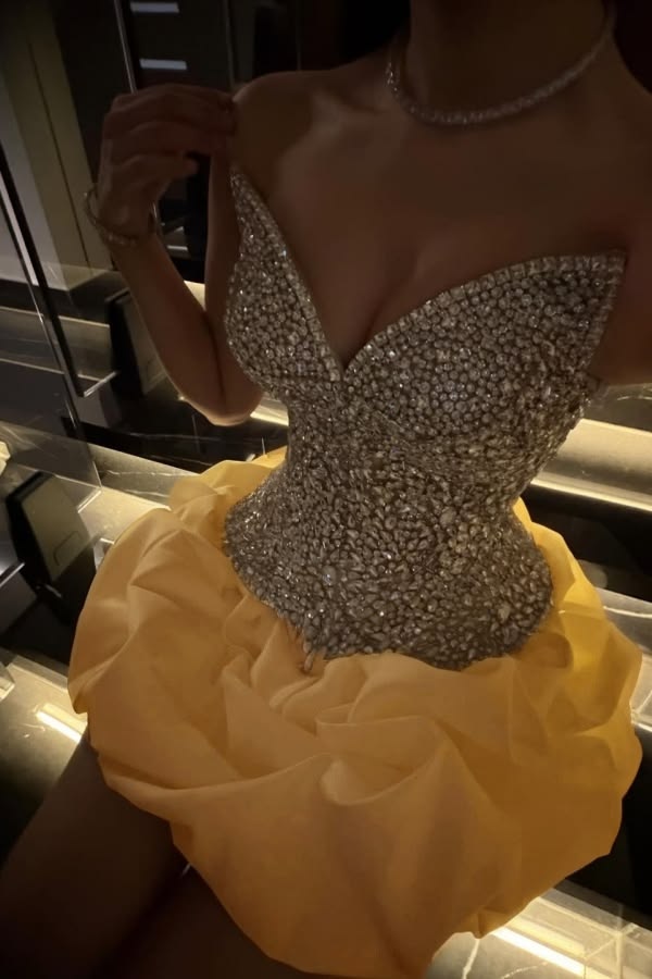 Radiant Sleeveless Rhinestone V-Neck Mini Homecoming Prom Dress With Pleated